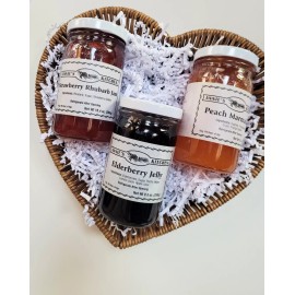 Annie's Kitchen Heart Gift Basket of jellies and jams;  Simple ingredients; homemade; sweet gift