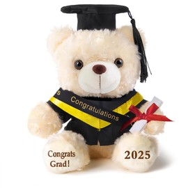 Oukiwi Graduation Teddy Bear Plush with Cap and Diploma, 8 inch (Black)