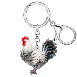 BAMAY Anime Hen Chicken Keychain Acrylic Farm Animals Jewellery Chicken Gifts for Women Girls Charms Wallet Car Keychain, White 313