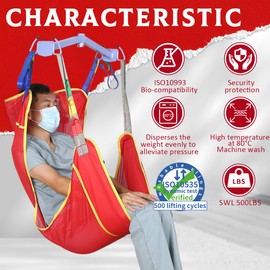 EZ Assistive Universal Full Body Patient Lift Sling,Medical Sling for Bed Positioning and Bathing Assist Aids,Transfer Sling for Elderly,Disabled,Bedridden (Red, Large)