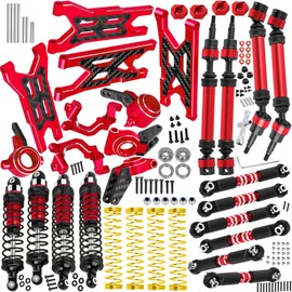 BRCatWPark RC Upgrades Part for 1/10 Granite 3S/Senton 3S & Mega550,Aluminum Shock,Links,Suspension A-Arm,Caster Block,Steering Blocks,Stub Axle Carriers,Driveshaft CVD Axles w/Hex,Red