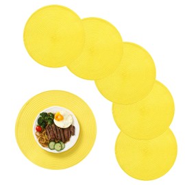HANRONG Round Cotton Placemats Set of 6 Washable Round Placemat 15 inch Round Braided Placemats Circle Placemat Table Mats Woven Table Placemat (Yellow)