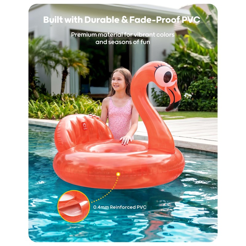 QPAU 43" Flamingo Pool Float, Neon Coral Inflatable Pool Float