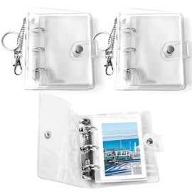 Seimeinoki Trading Card Case, Cute, Korean Style, Transparent, 3 Books, Holds 25 3-inch Photos, Mini Album, Loose Leaf Binder, Keychain, Convenient to Carry, Photo Book, PVC Material, Waterproof,