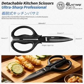 XYJ Black Titanium Kitchen Scissors, Heavy Duty Stainless Steel Kitchen Shears with Black Plastic Handle, Detachable Multipurpose Cooking Scissors for Home Kitchen