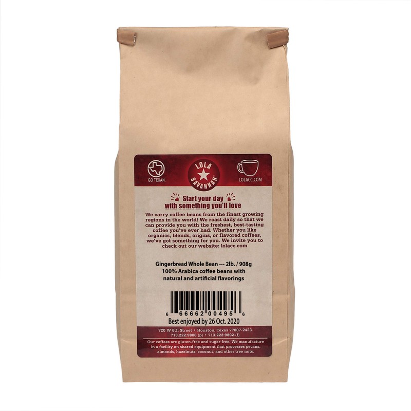 Lola Savannah Gingerbread Whole Bean Caffeinated Coffee, 2lb, 1 Pack