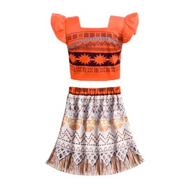 JerrisApparel Princess Costume Two-Piece Skirt Set Dress Up for Girls (5-6, Orange)