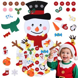 Juego de muñeco de nieve navideño de fieltro para niños, regalos de Navidad para colgar en la pared para decoraciones de Navidad con 38 adornos desmontables de 3.2 pies (muñeco de nieve blanco)