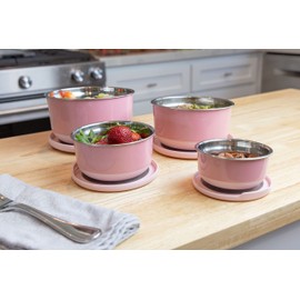 MIRA Reusable Stainless Steel Food Storage Containers, BPA Free Lunch Box with Anti-Slip Exterior for Meal Prep, Portion Control, Kitchen Food Storage - Set of 4 (1, 2, 3 and 5 cups), Dusty Pink