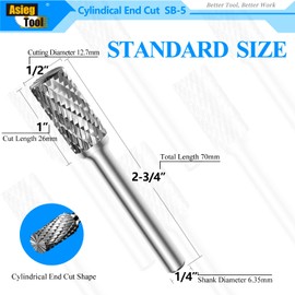 SB-5 Tungsten Carbide Burr Rotary File Cylinder Shape Double Cut with 1/4''Shank for Die Grinder Drill Bit
