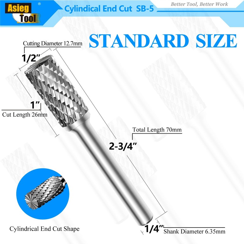 SB-5 Tungsten Carbide Burr Rotary File Cylinder Shape Double Cut
