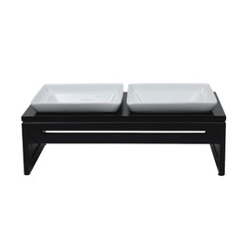 Silicute Elevated Dog Bowls for Small Dogs, Solid Wood Dog Bowl Stand with 2 Ceramic Raised Dog Bowls, Water Stand Feeder for Cats and Dogs