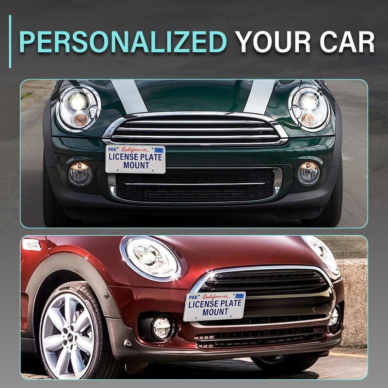 No Drill Front Bumper License Plate Mount Compatible with Mini