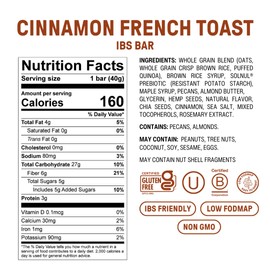 Fody Foods Low Fodmap Cinnamon French Toast IBS Bar with Prebiotic Fiber - Pack of 12