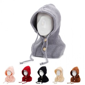 Winter Women's Wool Balaclava Hat with Integrated Collar Scarf - Outdoor Knit Design LF3483 (One Size) Brown 3ea