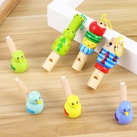 Silbatos Madera para NiñOs, 7 Piezas Incluyen 4 Silbatos De PáJaro Y De Animales, Juguetes Musicales Educativos para Fiestas Infantiles, CumpleañOs Y Actividades Recreativas