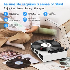 Vinyl Record Player with Built-in Bluetooth,USB Recording,Stereo Speakers,Belt-Driven Vintage Phonograph Record Player 3 Speeds & 3 Sizes, Portable, AUX Input - Ideal for Music Enthusiasts