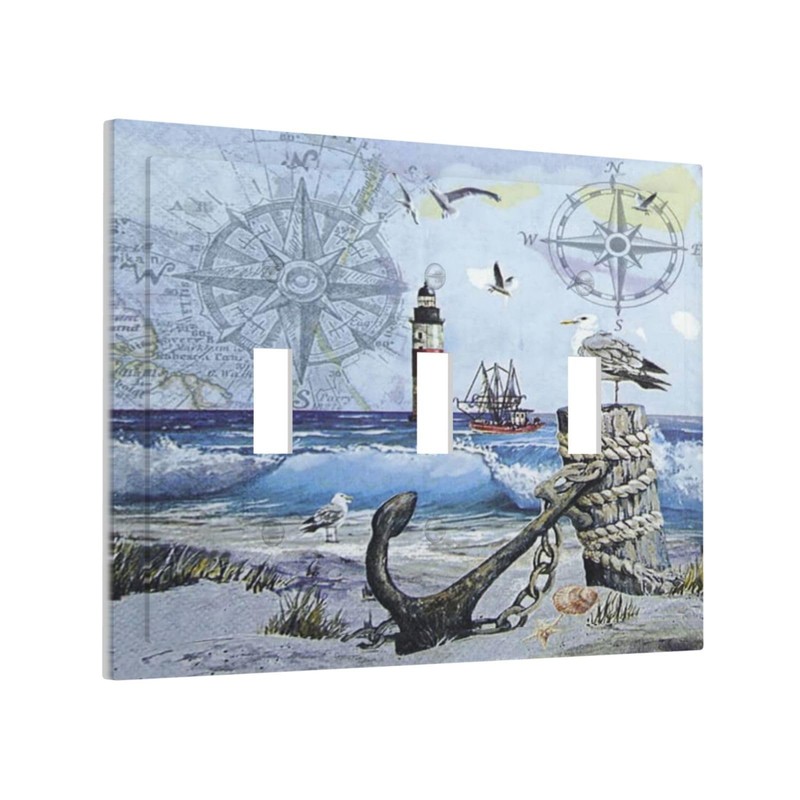 Spshian Light Switch Cover Sea Ocean Sand Coast Compass Ship