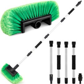Maxdot 60 Inch Car Wash Brush with Long Handle,On/off Switch for Car Washing Brush Flow-thru Soft Bristle Head Heavy Duty Four-section Rod for Car Rv Suv Boat Exteriors House Siding Truck Solar Panels