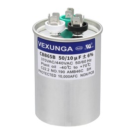 VEXUNGA 50/10 uF 50+10 MFD 370VAC or 440VAC Dual Run Start Round A/C Capacitor CBB65 CBB65B Air Conditioner Capacitors for AC Unit Fan Motor Start or Heat Pump or Condenser Straight Cool