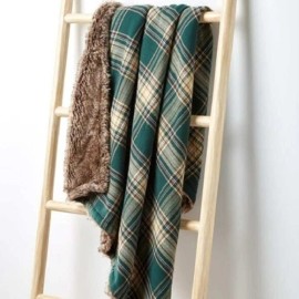 Martha Stewart Collection 50 X 60 Flannel Faux Fur Green Throw