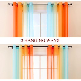L.Z.E Curtains with Colour Gradient Curtain Blue Orange for Living Room Children Girls Bedroom Window Transparent with Eyelets Set of 2 Voile Curtains Scarf 140 x 245 cm Long (LZE2220E-BO245)