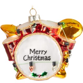 BRUBAKER Drums Merry Christmas Glass Bauble - Hand-Painted and Mouth-Blown - Funny Christmas Tree Decoration - Drums Red - Figures Christmas Decoration Pendant - Decorative Tree Bauble