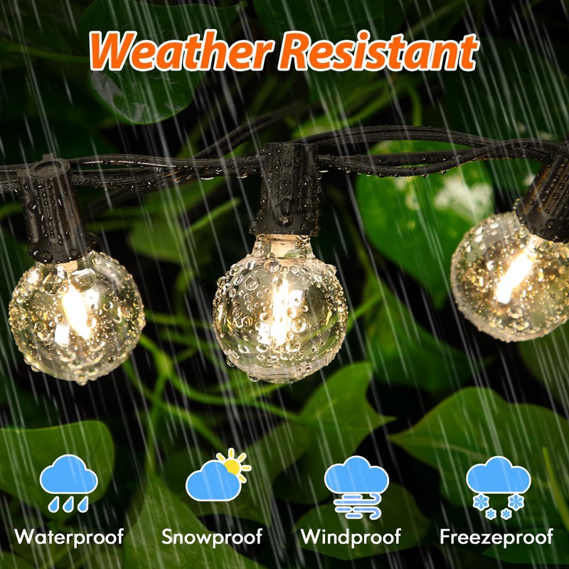 100FT LED Outdoor String Lights with 3 Color Lights, Dimmable