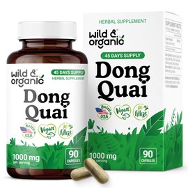 Wild & Organic Dong Quai Capsules for Women - 1000 mg per Serving - Dong Quai Root Supplement - 45-Day Supply - Traditional Angelica Sinensis - Non-GMO, Vegan, Gluten-Free - 90 Count