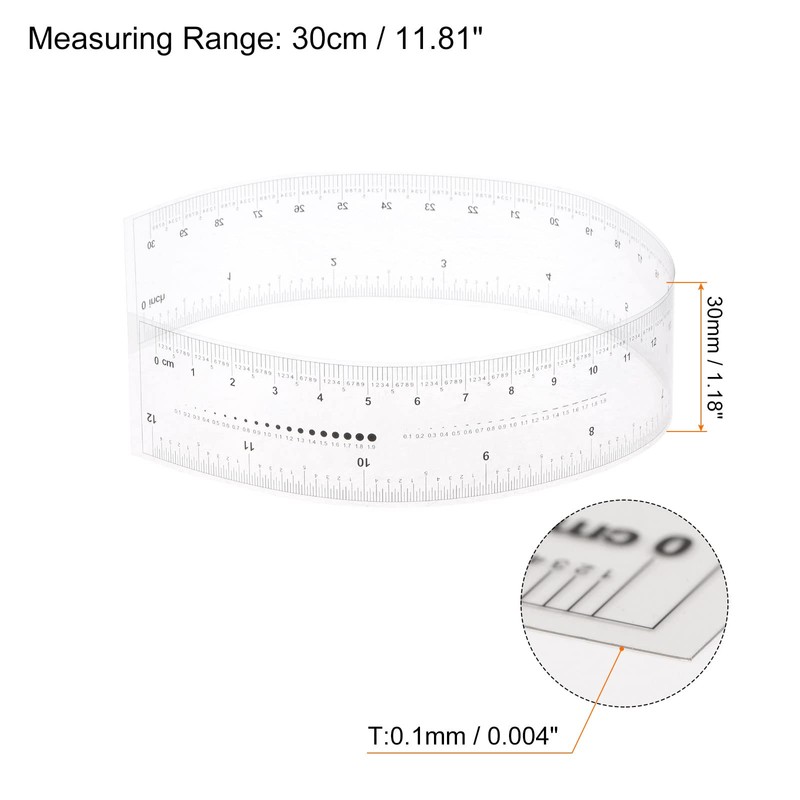 HARFINGTON Film Flexible Ruler 12 Inch 1mm Scale PET Plastic
