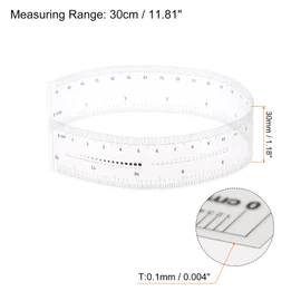 HARFINGTON Film Flexible Ruler 12 Inch 1mm Scale PET Plastic Folding Straight Ruler Calibration Soft Ruler Measuring Tool for Factory, Transparent