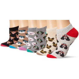 K. Bell Socks womens 6 Pair Pack Fun Animals Novelty Low Cut No Show Casual Sock, Glasses Purps (Charcoal Heather Assorted), 4 10 US