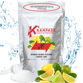 Krampade Electrolytes Powder Potassium Supplement - 2000 mg K+, >2X More Than Coconut Water | Cramp Relief and Prevention | Hydration Powder (Lemon Lime)