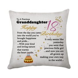 Hasodeo Granddaughter 18th Birthday Gifts Cushion Cover Pillow Cover from Grandma Inspirational 18th Birthday Throw Pillow Cover for Granddaughter Turning 18th Adult Present (GD18th)