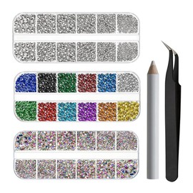 Hsthe Sea 5256 Pieces Flat Back Rhinestones Nail Crystals Rhinestones for Nails Set Mix 12 Colours and 6 Sizes for Crystal White and Crystal White AB