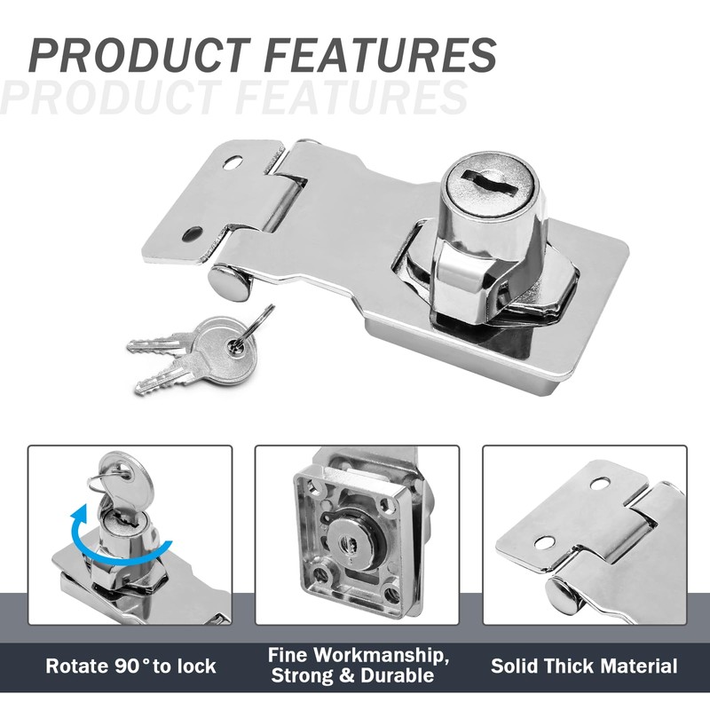 Kyuionty 2Pcs Keyed Hasp Locks 2.5 Inch Twist Knob Keyed