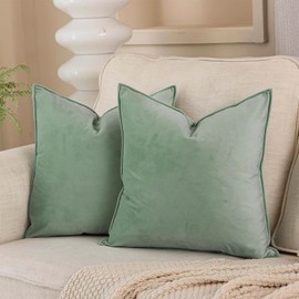 VAKADO Cushion Covers Velvet Decorative Pillow Covers Sage Green Christmas With Fringe Decor Soft Square Cozy Solid Color Cushion Cases Home for Bed Bedroom Sofa Couch Car Set of 2,40x40