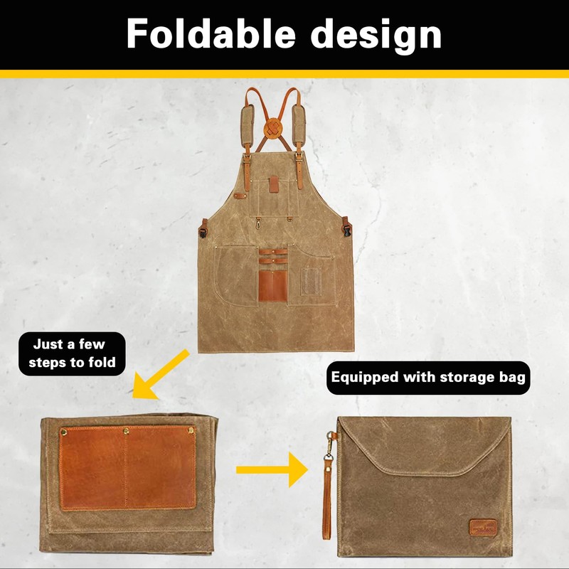 AACGIN Leather Welding WorkShop Apron with 5 Pockets HeatFlame Resistant