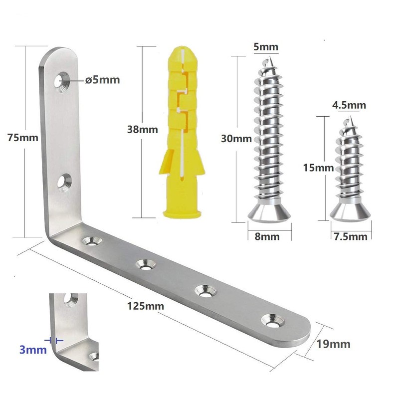 Hyber&Cara 6 Pack Heavy Duty Right Angle Bracket Stainless Steel