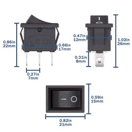 VEXUNGA Pack of 10 Toggle Switch 3-Pin Rocker Switch On/Off Switch 6A 250VAC 10A 125VAC Black Built-in Switch Embedded Rectangle On Off 2 Position 3Pin Boot Switch