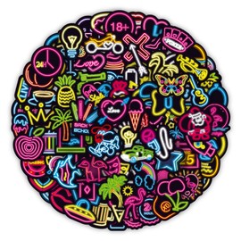 100Pcs Neon Stickers,Waterproof Vinyl Stickers Pack for Water Bottles Skateboard Laptop Guitar Computer,Fashion Stickers for Kids Teens Adults