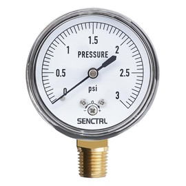 SENCTRL 0-3 Psi Low Pressure Gauge, Capsule Gauge, 2-1/2" Dial Size, 1/4" NPT Lower Mount, Zero Adjustment, for Air Water Gas Pressure Test