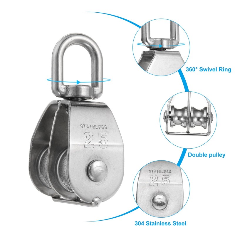 PATIKIL M25 Double Pulley Block, 304 Stainless Steel Heavy Wire
