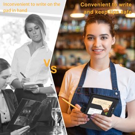 JKhandy Server Book for Waitress - Leather Waiter Book Server Wallet with Zipper Pocket, Cute Serving Book&Server Note Pads Holder with Magnetic Closure, Black