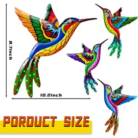 ZYP - Paquete de 4 piezas de metal para decoración de pared de colibrí de metal, colores pájaros 3D, escultura al aire última intervensión, hierro para colgar al aire última intervensión, adornos de metal hechos a mano, decoración de valla para sala de e