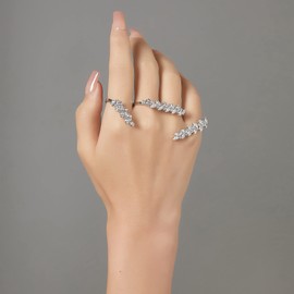 Aprilery Silver Statement Palm Ring, Plated CZ Cubic Zirconia Crystal Cocktail Rings Full Fingers Adjustable Size Bracelet Jewelry Rings Gifts for Women