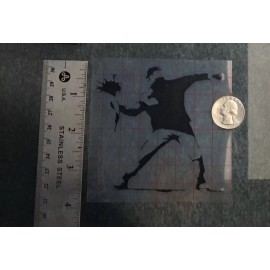 Unbranded Banksy Protester Throwing Flowers BLACK vinyl decal weatherproof 3.5 inches USA
