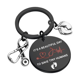 CENWA NICU Nurse Keychain Gifts Midwife Jewelry Baby Footprints Stethoscope Keychain It’s Beautiful Day To Save Tiny Humans (SAVE TINY HUMANS black- k CA)