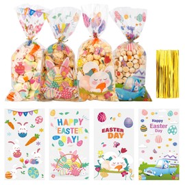 Easter Treat Bags, 100 PCS 5x11 Inch Easter Cellophane Treat Bags Clear Easter Candy Bags Plastic Easter Egg Cello Bags Easter Goodie Gift Cookies Bags with Twist Ties for Easter Party Favors Supplies