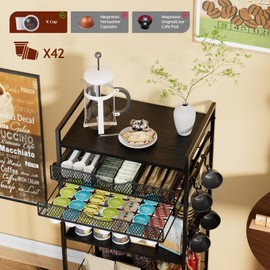 Homsorout Coffee Bar Station with Storage Drawer - 5 Tier Coffee Table Countertop Organizer for K Cups, Tea Bags, Sugar Storage and Kitchen Cabinets (Black)